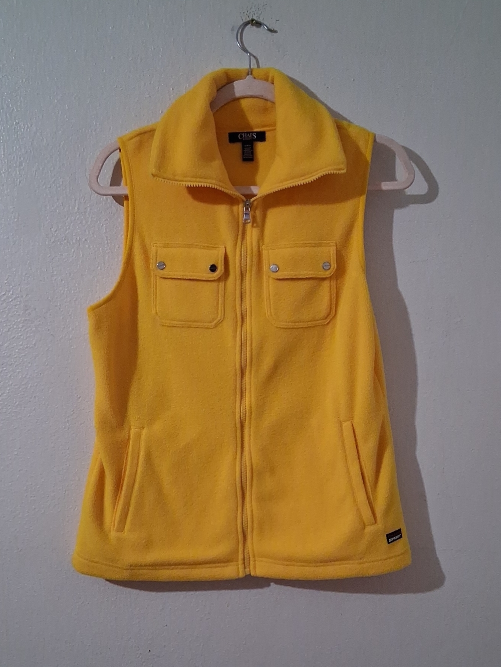 Bright Yellow Fleece Zip Vest with Pockets